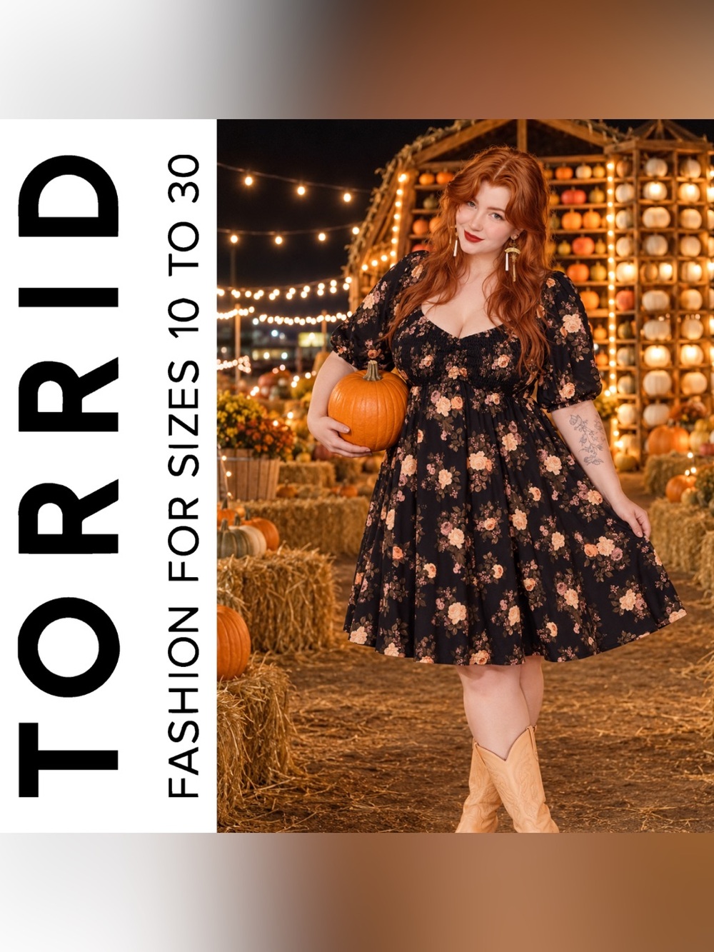 Torrid Black & Peach Boho Floral Peasant Sleeve Smocked Mini Dress, Large, NWT!